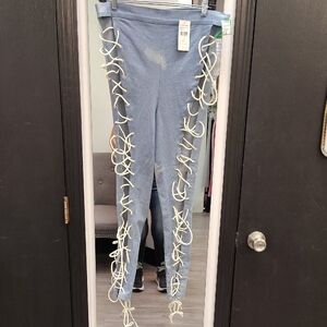 Fashion Nova Light Blue Lace-Up Pants